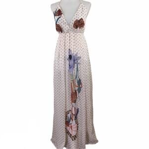 NEW Latiste By Amy Floral and Polka Dot Halter Maxi Dress Size Small